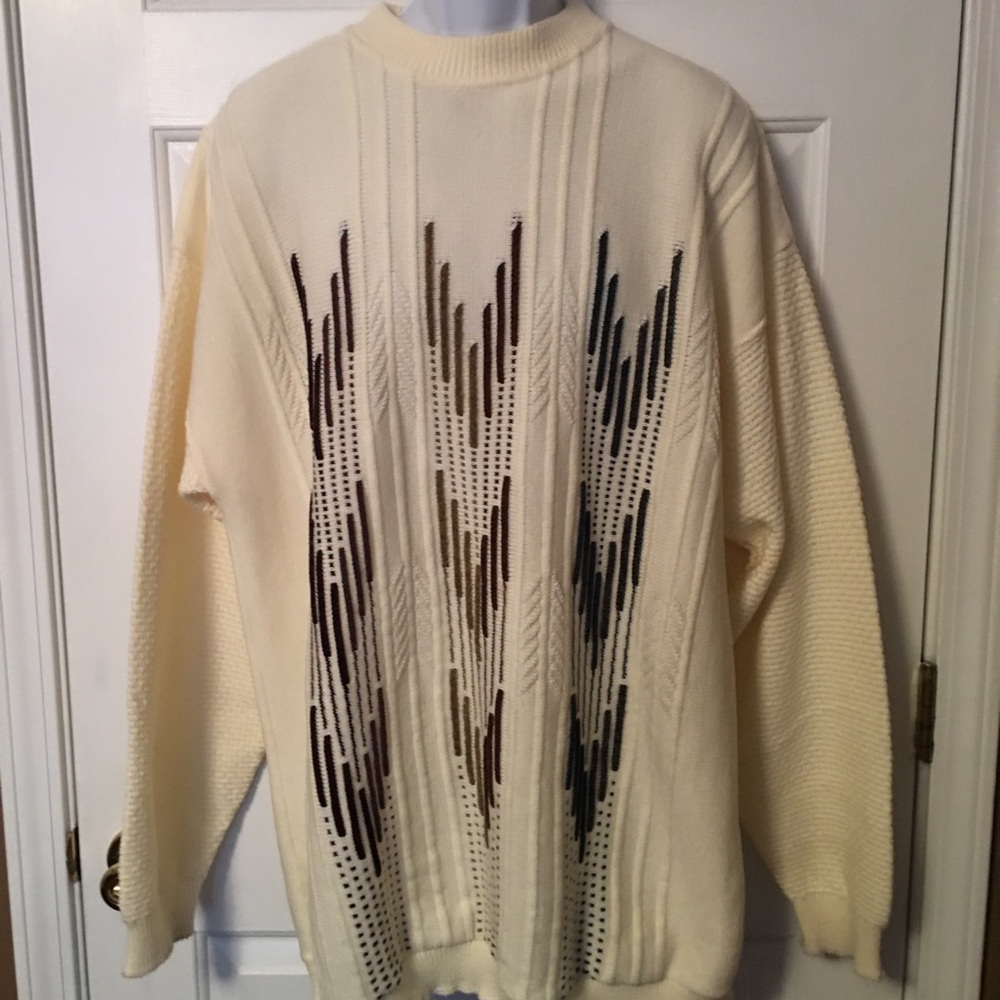 VINTAGE Sweater Mens XL Tall Knit Crewneck Pullover Cream Men's XLT